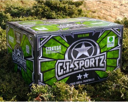 Box of G.I. Sportz 2 Star Paintballs on the ground between bushes
